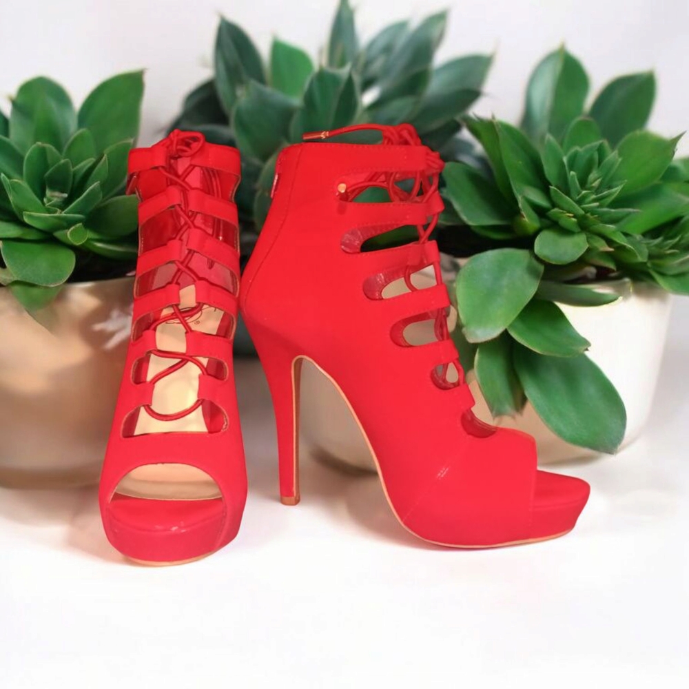 Elegant Red Peep-Toe Heels